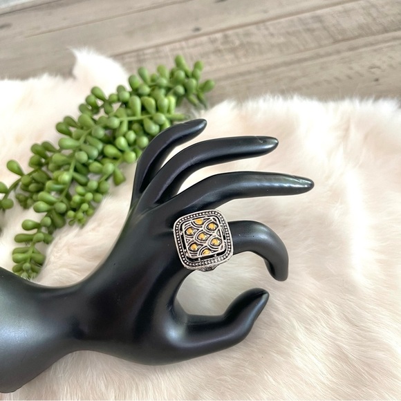 Jewelry - Silver and Gold Tone Square Shaped Statement Ring Size 7.5